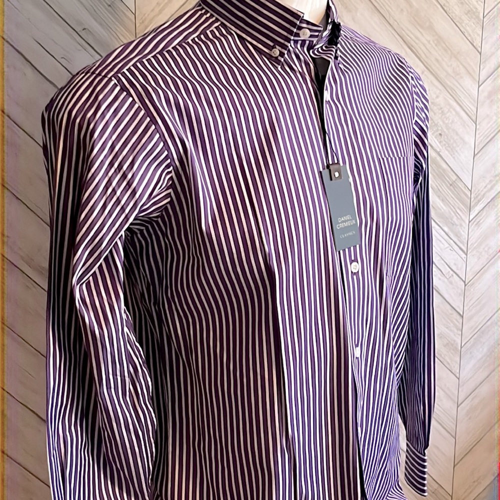 Daniel Cremieux Classics purple and white striped long sleeved shirt M